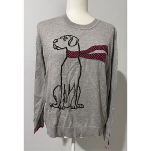Alashan gray cotton cashmere pullover sweater dog scarf print L